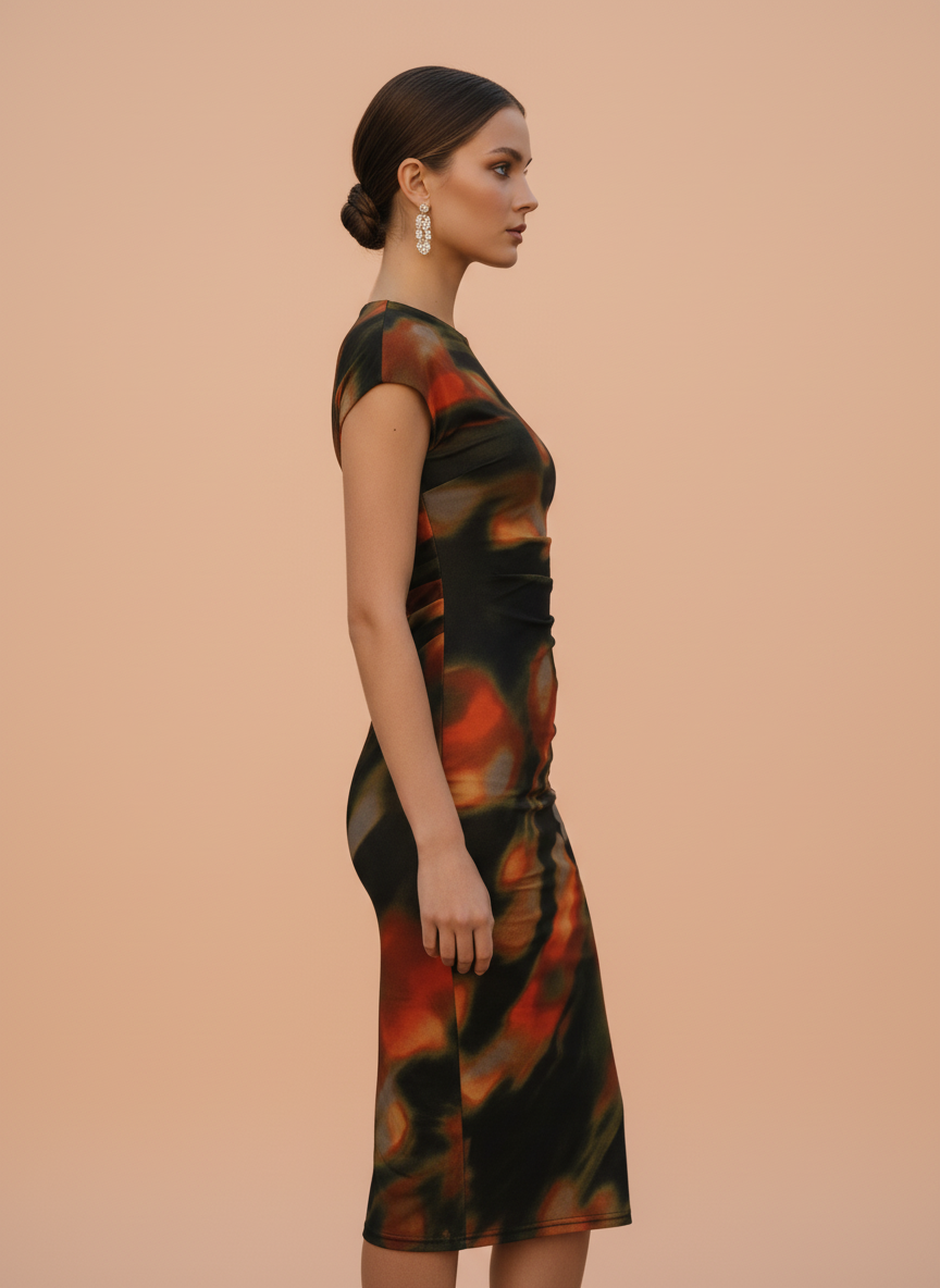 Elegant Printed Bodycon Midi Dress for Women