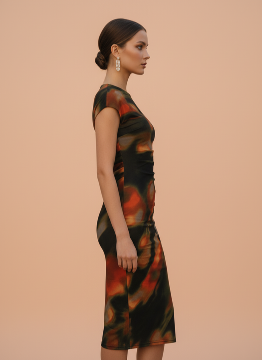 Elegant Printed Bodycon Midi Dress for Women