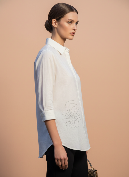 Luxury Ivory Embroidered Womens Shirt
