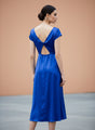 Women’s Luxury European Satin Royal Blue Midi Dress