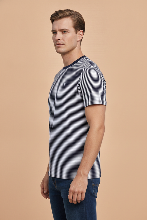 Mens Premium Cotton Striped Half Sleeve Crew Neck T-Shirts