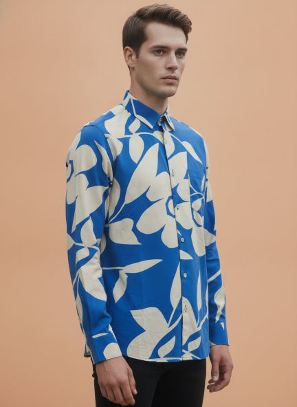 Men'S Premium Rayon Shirt With Blue Floral Print