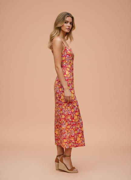 Satin Digital Print  Shoulder Strap Bodycon Maxi Dress With Slash Pocket