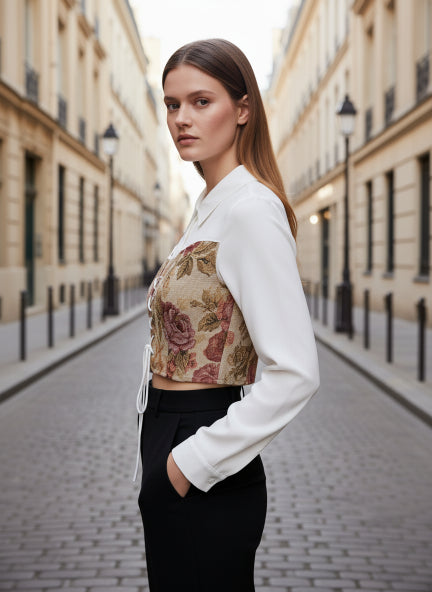 Elegant Floral tops Style Crop Top with Full Sleeves