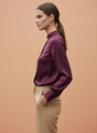 Summer Satin Deep Plum Mandarin Collar Shirt