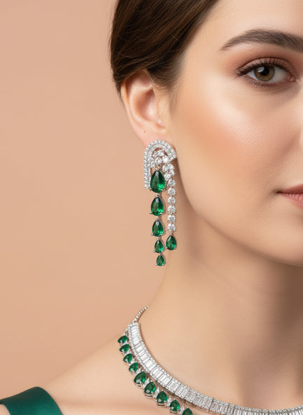 Celestial Green Cubic Zirconia Teardrop Necklace & Earrings Set