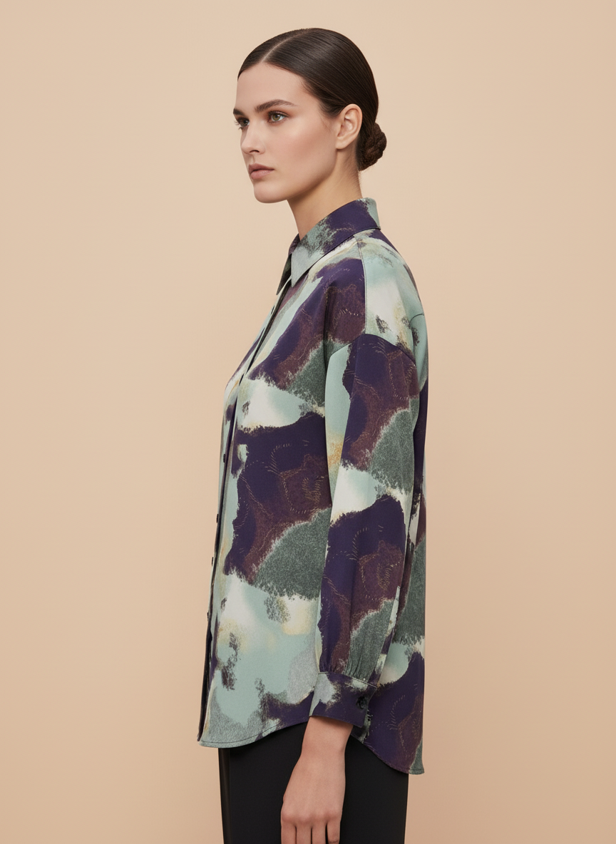 Purple Green Abstract Printed Women Shirt