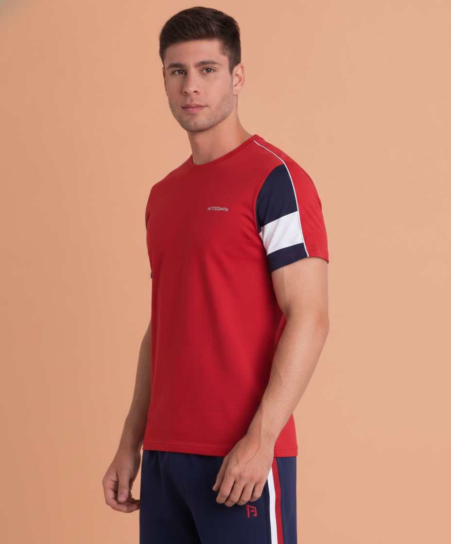 Mens Premium Cotton Colourblock Printed Half Sleeve Crew Neck T-Shirts