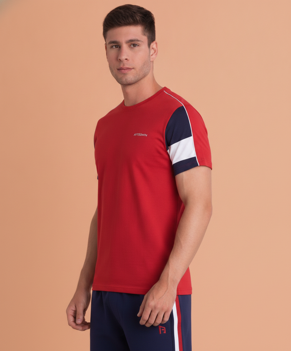 Mens Premium Cotton Colourblock Printed Half Sleeve Crew Neck T-Shirts