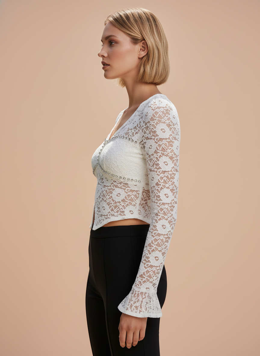 White Lace Crop Top for Women