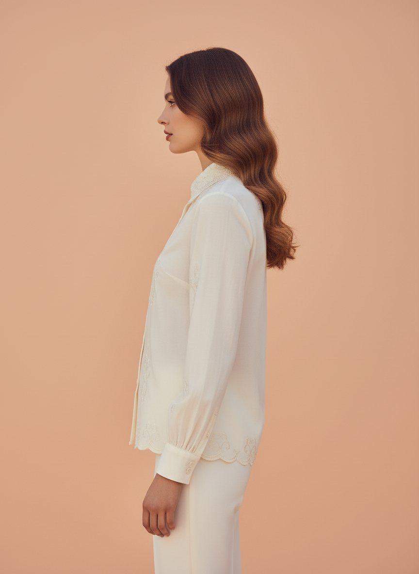 Elegant Lace Collar Ivory Shirt for Women