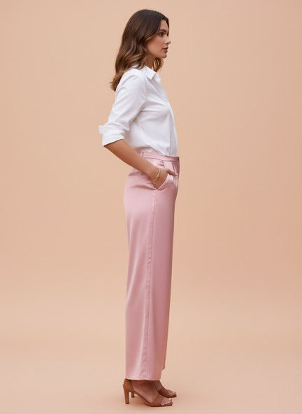 European Satin Flared Pleated Trouser