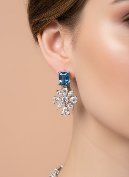 Blue Cubic Zirconia Necklace & Earrings Set for Women