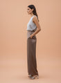Satin Wide Leg Pants European Fabric  Mocha Pearl Glam Look