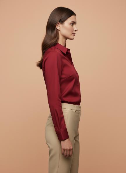 Tailored Fit European Satin Shirt With Pleated Placket