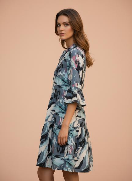 Rayon Printed Fit & Flare V Neck String Midi Dress