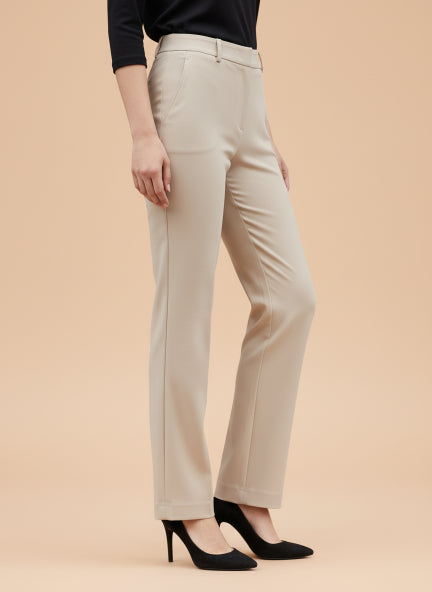 Beige Straight Fit Trousers for Women