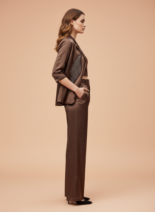 Elegant Brown Satin Blazer Set for Women
