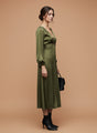 Women's Luxury European Satin Midi Dress Olive