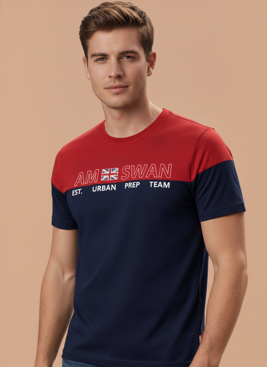 Mens Premium Cotton Colourblock Printed Half Sleeve Crew Neck T-Shirts