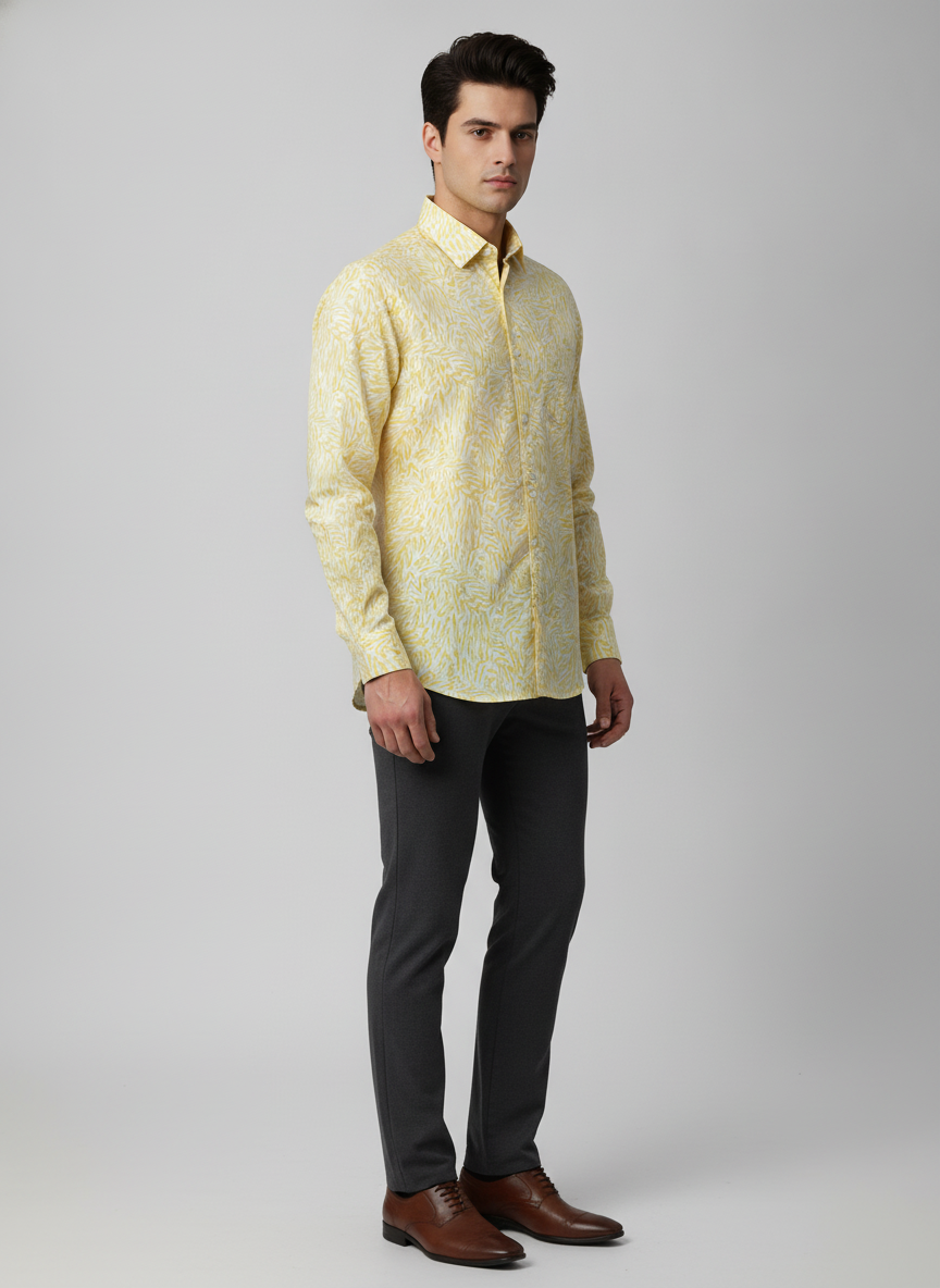 Smart Fit Rayon Shirt With Floral Print In Yellow