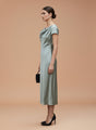 Women’s Luxury European Satin Grey Midi Dress