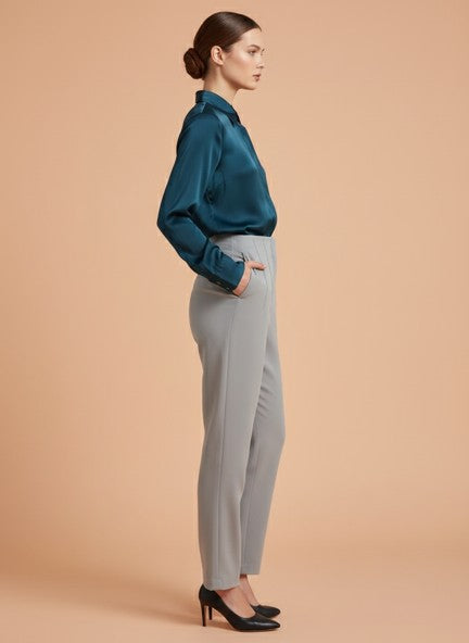 Banana Crepe Carbon Skin Fit With Multi Pleated Trouser