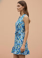 Premium Micro Digital Print  V Neck Flare Dress With Slash Pocket