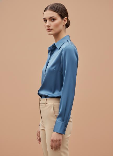 Marble Blue Regular Fit Summer Satin Shirt