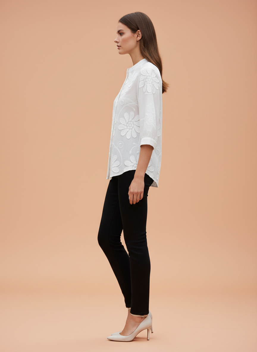 Luxury Floral Embossed Satin Top for Women