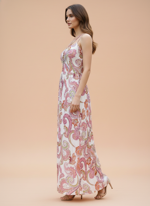 Elegant Paisley Print Maxi Dress for Women – Soft Pastel Summer Dress