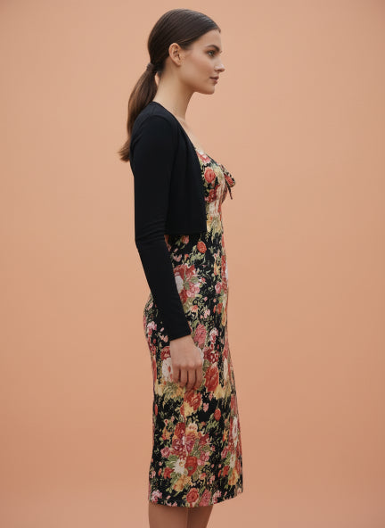 Floral Printed Midi Dress with Shrug