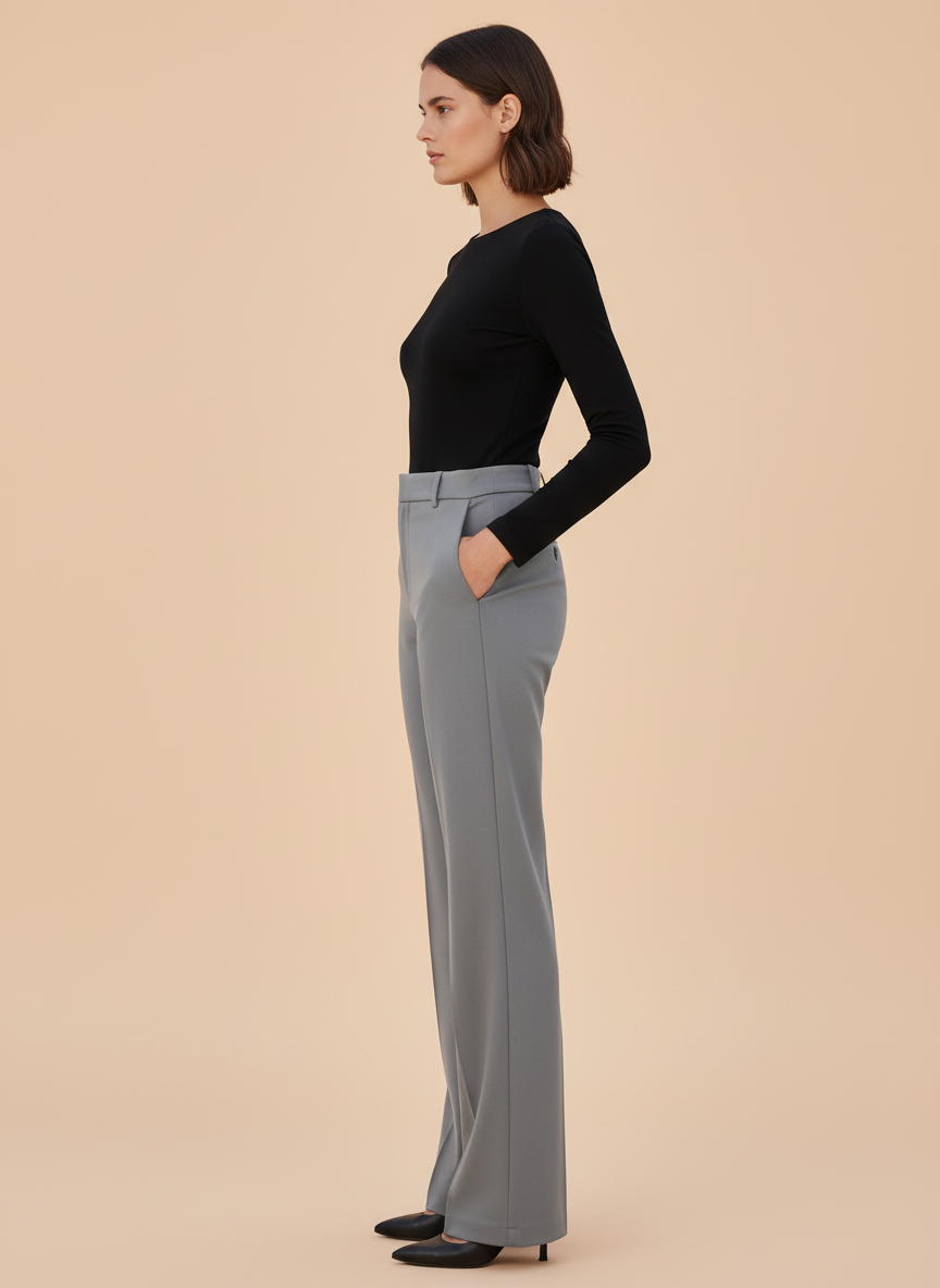 Grey Straight Fit Trousers for Women
