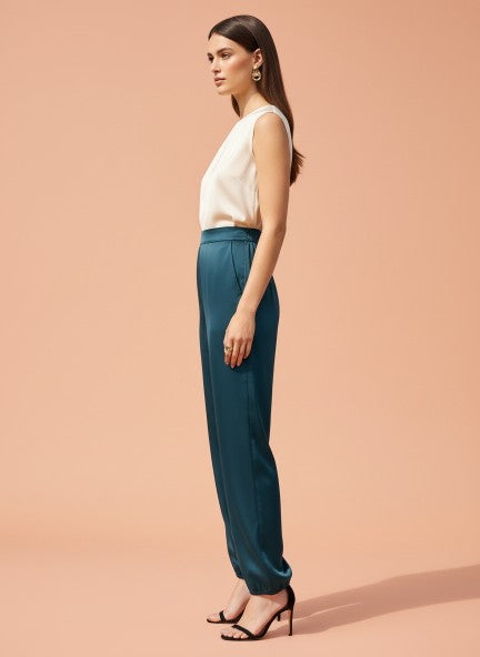 Satin Wide Leg Pants European Fabric  Emerald  Green Glam Look