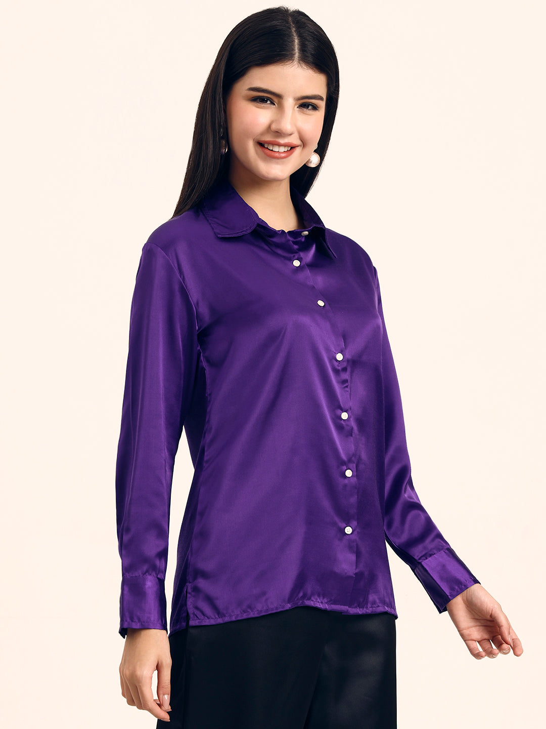 Luxury Modal Satin Shirt for Women  Purple