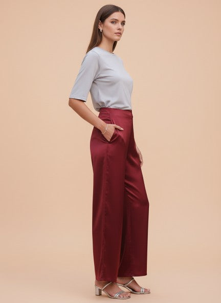 European Satin Regular Fit Flared Trouser