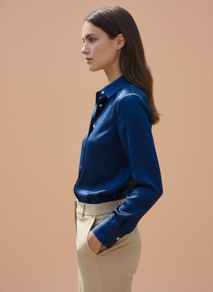 Navy Regular Fit Summer Satin Shirt