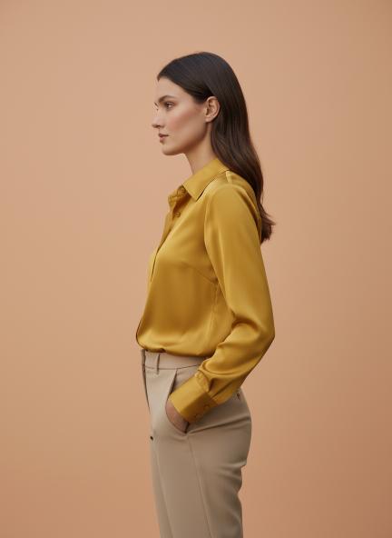 Tailored Fit European Satin Shirt With Pleated Placket