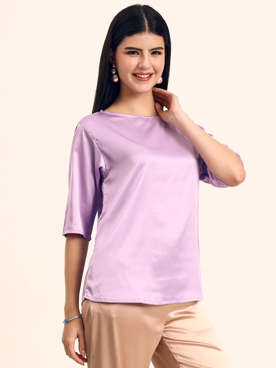 Women's Luxury Elegant Lavender European Satin Top