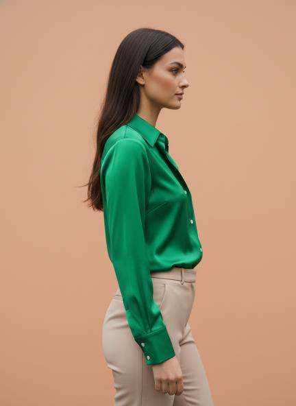 Shamrock Green Regular Fit Summer Satin Shirt