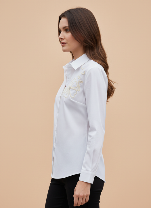 Elegant White Floral Embroidered Formal Shirt