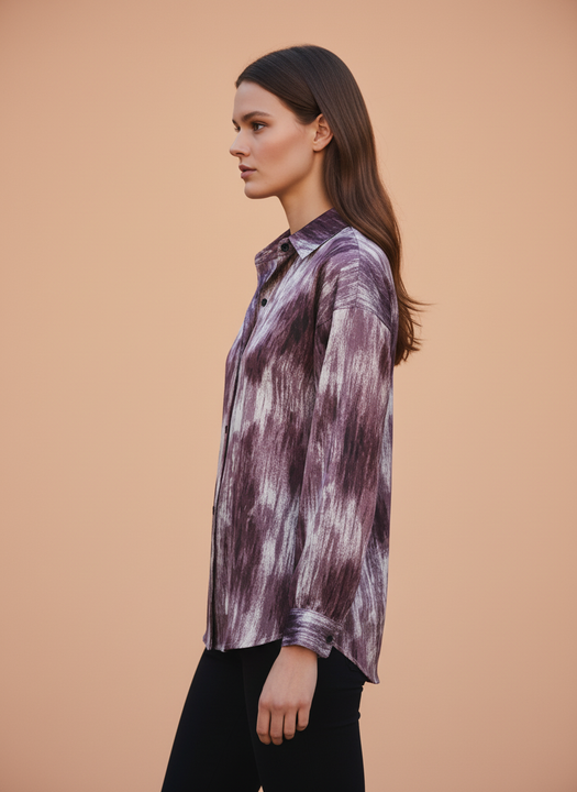 Women's Purple & White Abstract Tie-Dye Oversized Shirt