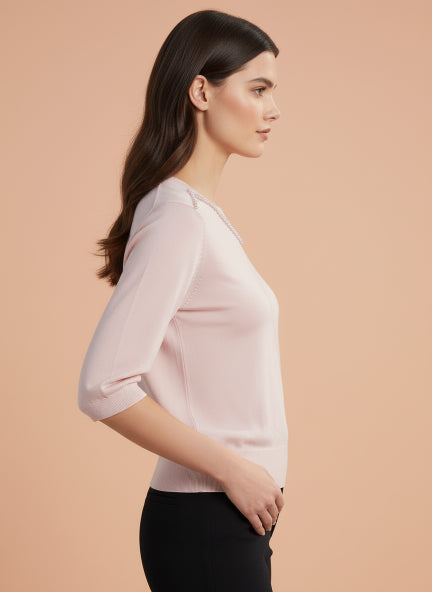 Elegant Light Pink Braided Neck Top