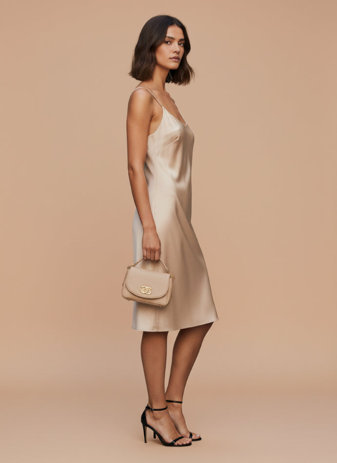 Women’s Luxury European Satin Rose Sand Dress