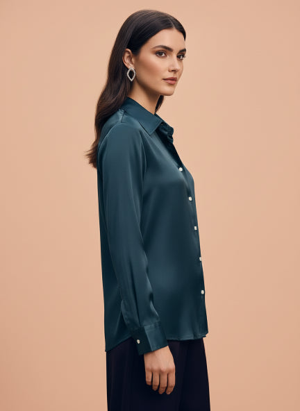 Modal Satin Shirt for Women  Deep Teal