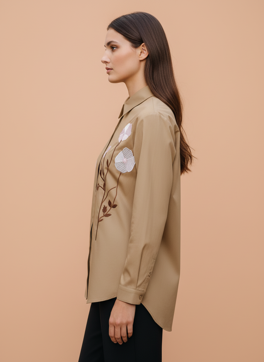 Elegant Floral Embroidered Cotton Shirt