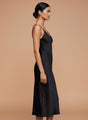 Women’s Luxury European Satin Black Midi Dress