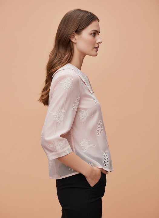 Luxury Embroidered Women’s Peter Pan Collar Top