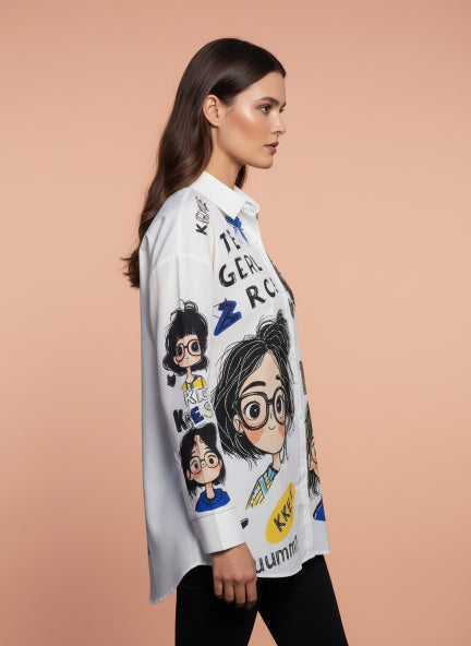 Trendy Graphic Print Oversized Shirt for Women