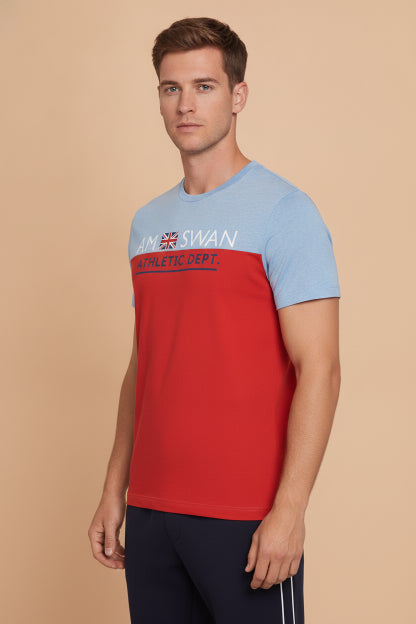Mens Premium Cotton Colourblock Printed Half Sleeve Crew Neck T-Shirts
